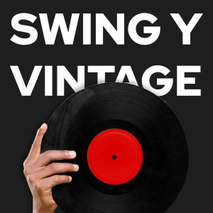 mano vinilo texto swing y vintage